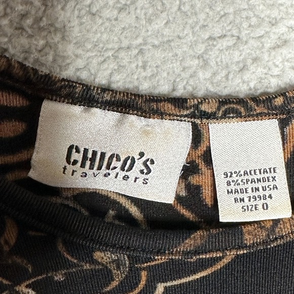 Chicos Travelers Art‎ to Wear Top Long Sleeve Brown Black Casual Y2K Travel - Picture 7 of 10